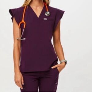 Figs Deep Purple Scrub Set (large top, petite medium pants)